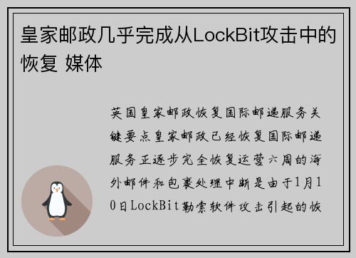 皇家邮政几乎完成从LockBit攻击中的恢复 媒体